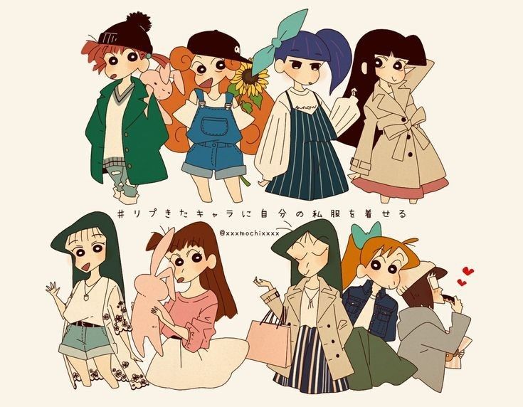 an image of some cartoon characters with different expressions on their faces and body parts, all dressed in various outfits