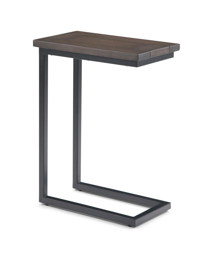 the side table is made from metal and wood, with a square top on one end