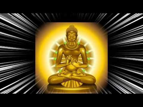 a buddha statue sitting in the middle of a black and white background with rays coming from it