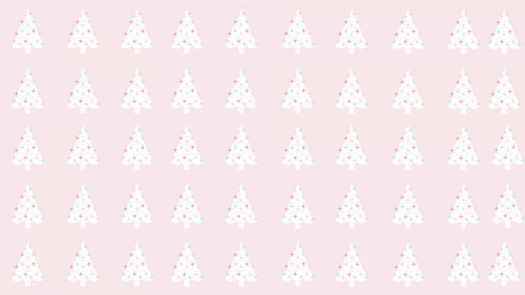 a pink background with small white trees on the left side and dots on the right