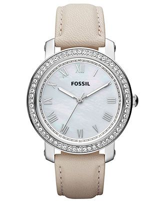 Fossil Watch, Women's Emma Winter White Leather Strap 38mm ES3189 - Fossil - Jewelry & Watches - Macy's Fossil Watches Women, Fossil Jewelry, White Watch, Fossil Watch, Leather Strap Watch, Fossil Watches, Beautiful Watches, Women's Watch, Patek Philippe