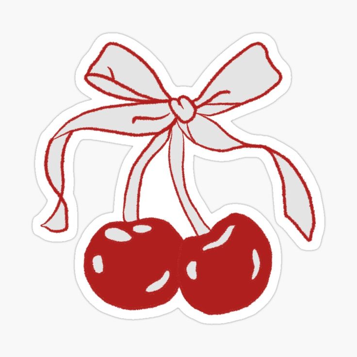 two cherries tied with a bow on top of each other sticker is shown