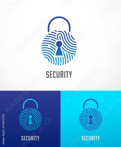 security logo with padlock and fingerprint on the lock, symbol for business identity