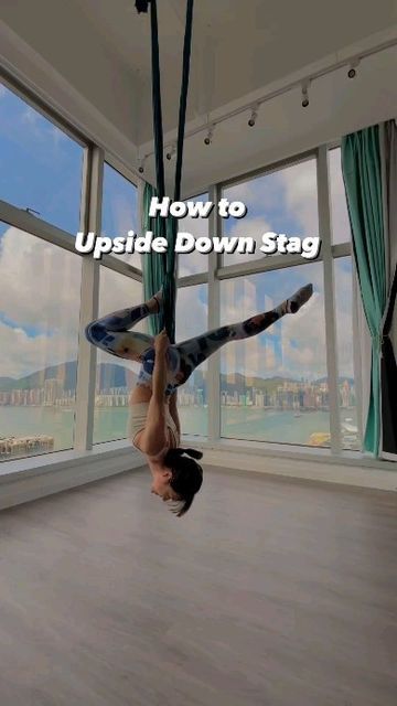 a person hanging upside down in an empty room with the words how to upside down stay