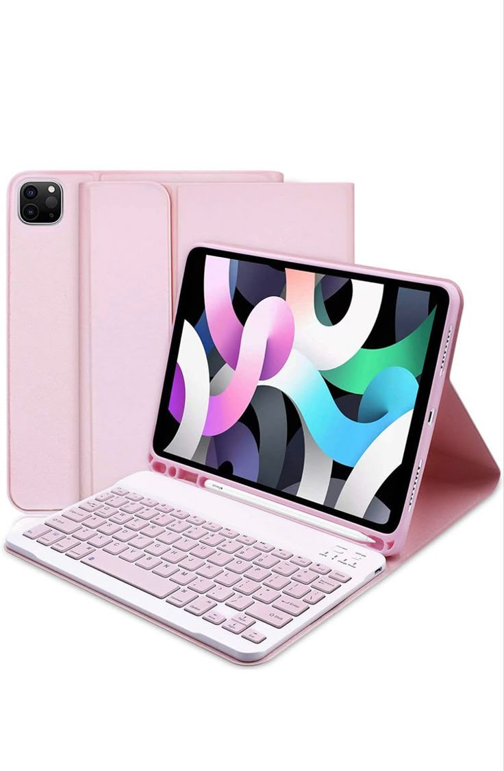 the pink ipad keyboard case is open