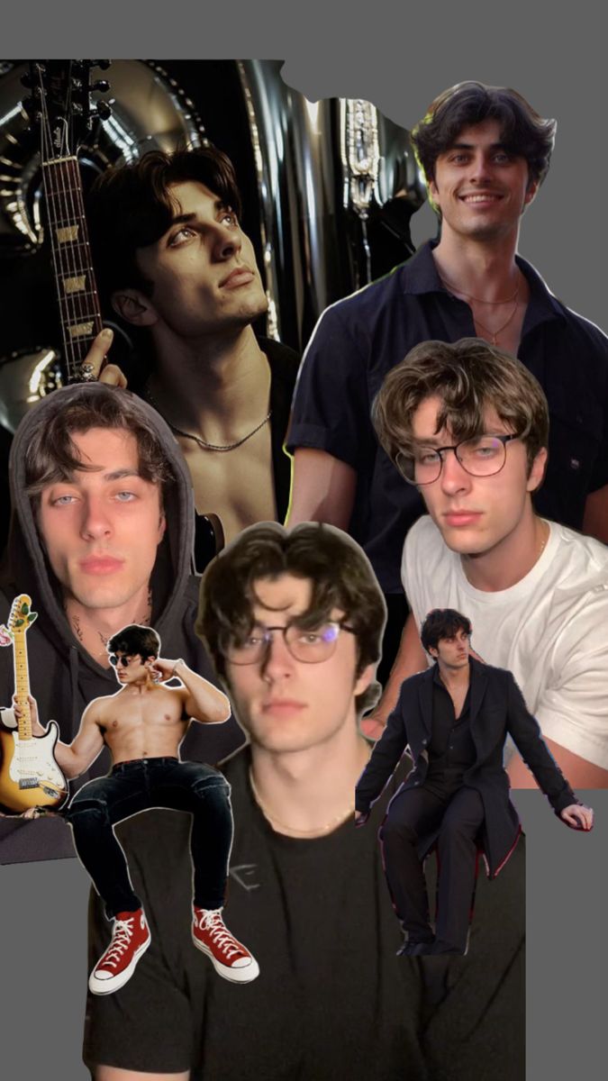 collage of young men with guitars and guitar headshots in front of them