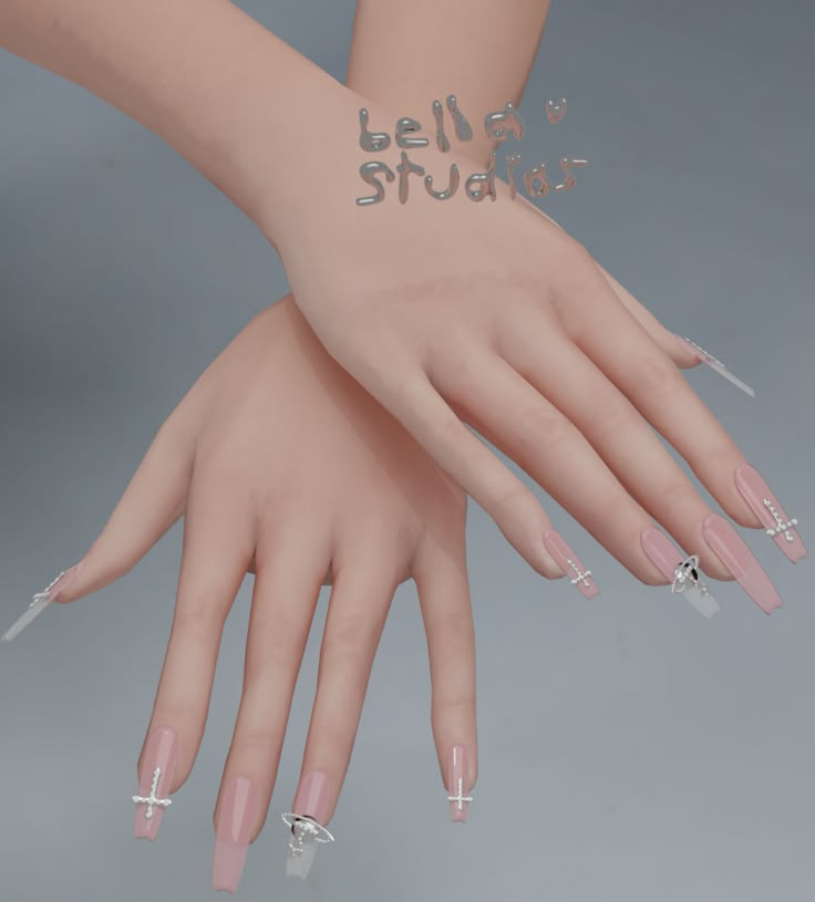 two hands with fake nails on them and one hand with clear acrylic nail tips