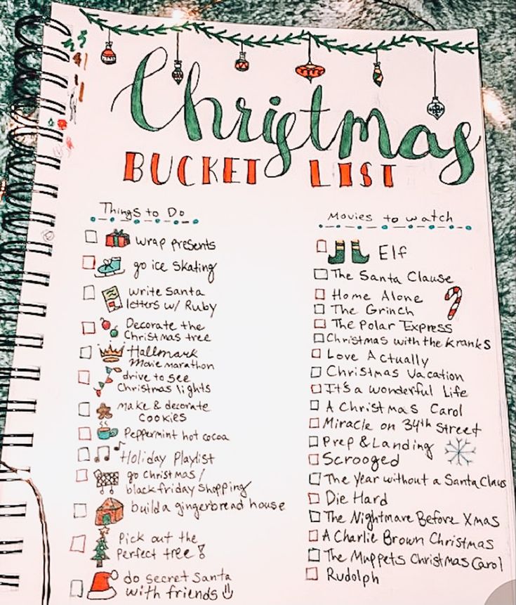 a christmas bucket list on top of a tree