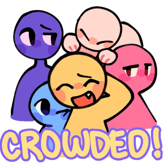 an image of some cartoon characters with the word crowded on it's back ground