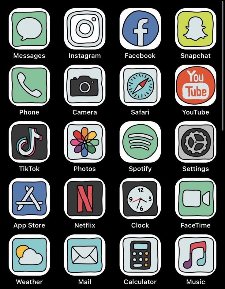 the icons are all different colors and sizes on this cell phone screen, but there is no image to describe