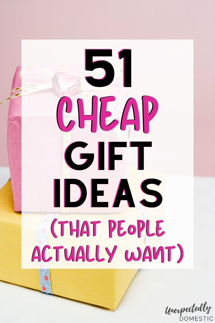 a pink present box with the words 51 cheap gift ideas that people actually want on it