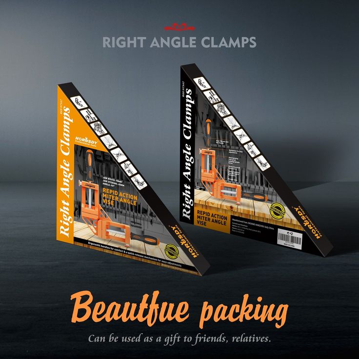 an advertisement for the right angle clamps is shown in two different colors and sizes