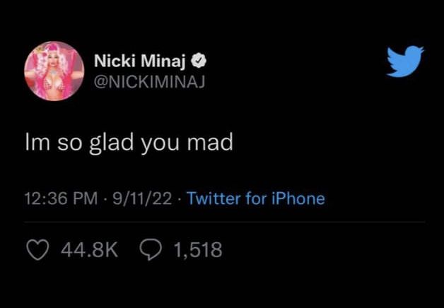 the tweet for nicki mina's twitter account has been altered to be fake