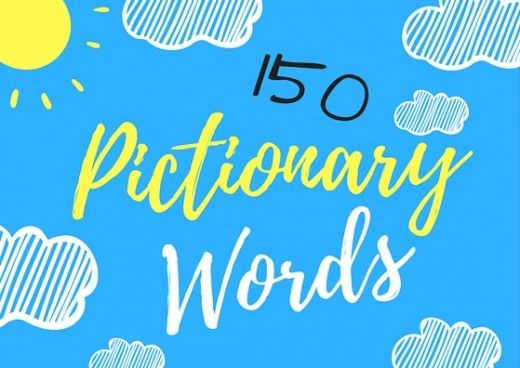 the words, 50 dictionary words are written in white and yellow on a blue background