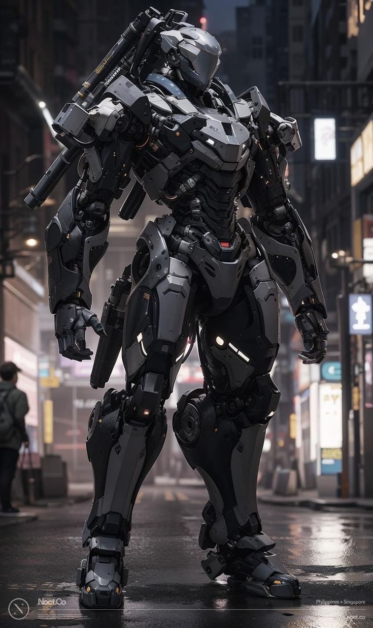 a giant robot standing in the middle of a street