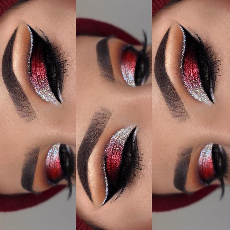 Dark Makeup Wedding, Simple Christmas Eyeshadow Looks, New Years Eye Makeup, Red Make Up Looks, Christmas Eye Looks, Easy Christmas Eyeshadow Looks, Christmas Make Up Looks, Valentine’s Day Make Up, Valentine’s Day Make Up Looks