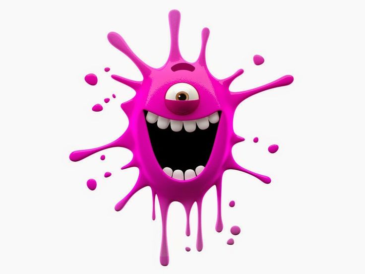 a pink splattered object with an evil face