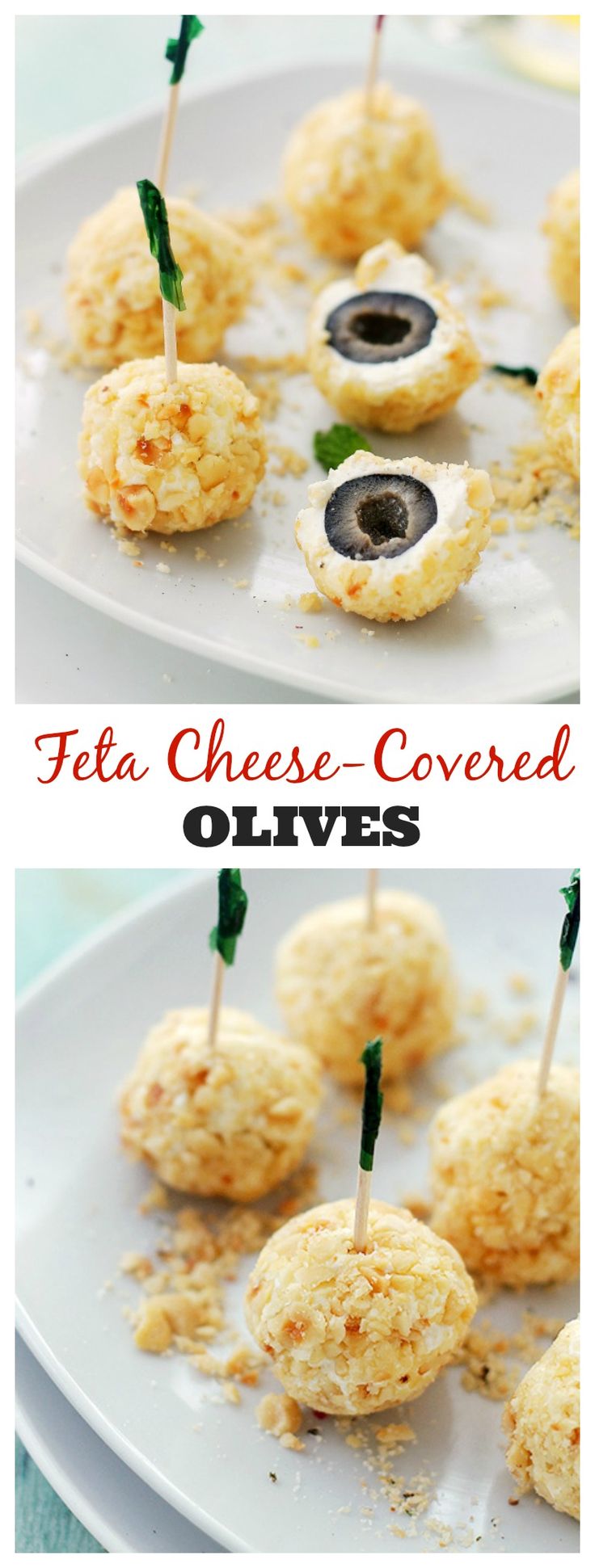 an image of cheese covered olives on skewers