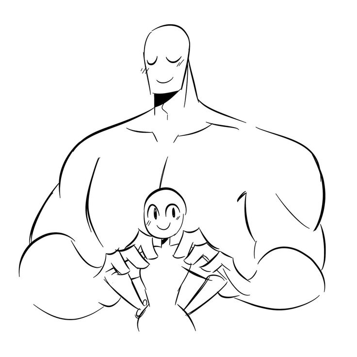 a drawing of a man with his arms crossed, holding a small child in his lap