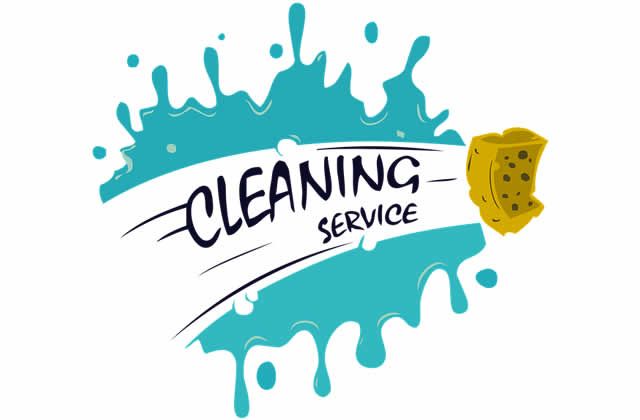 the logo for cleaning service with blue and yellow paint splashing on it's side