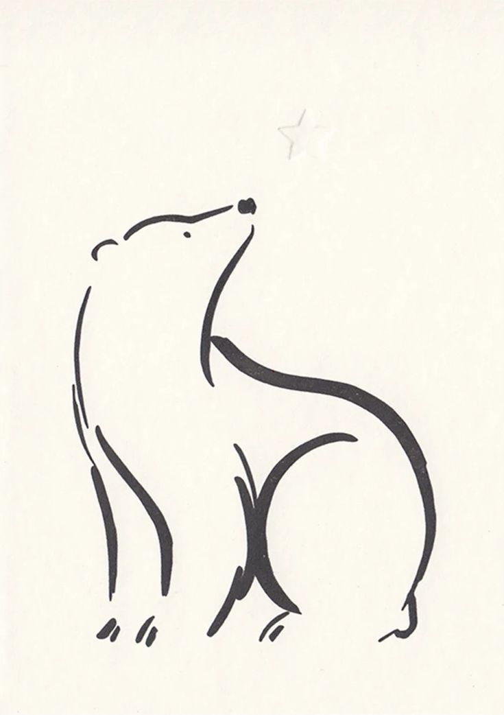 an ink drawing of a bear sitting on its hind legs and looking up at the sky