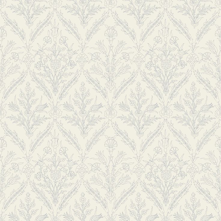 a white and blue wallpaper pattern with small leaves on the bottom right hand corner