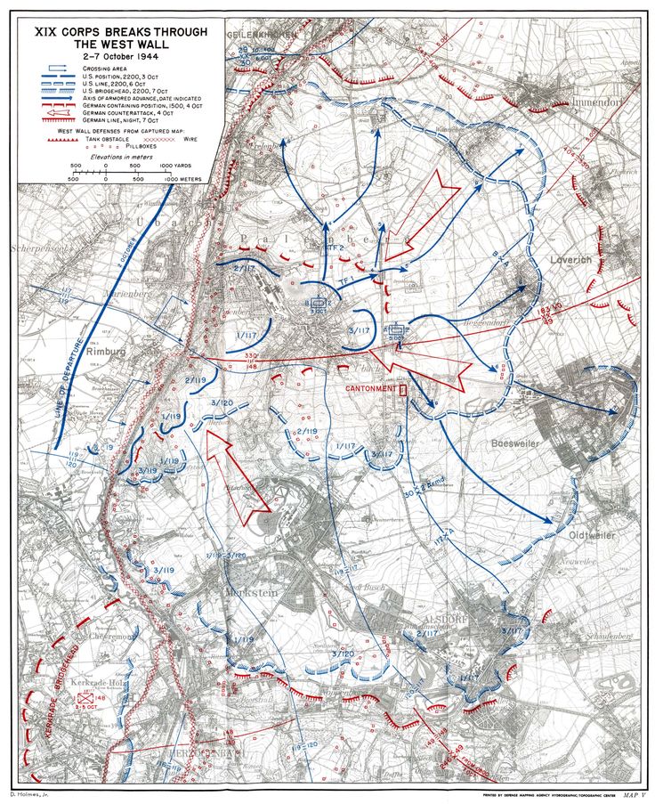 an old map with blue lines showing the battle of york and its positions in red