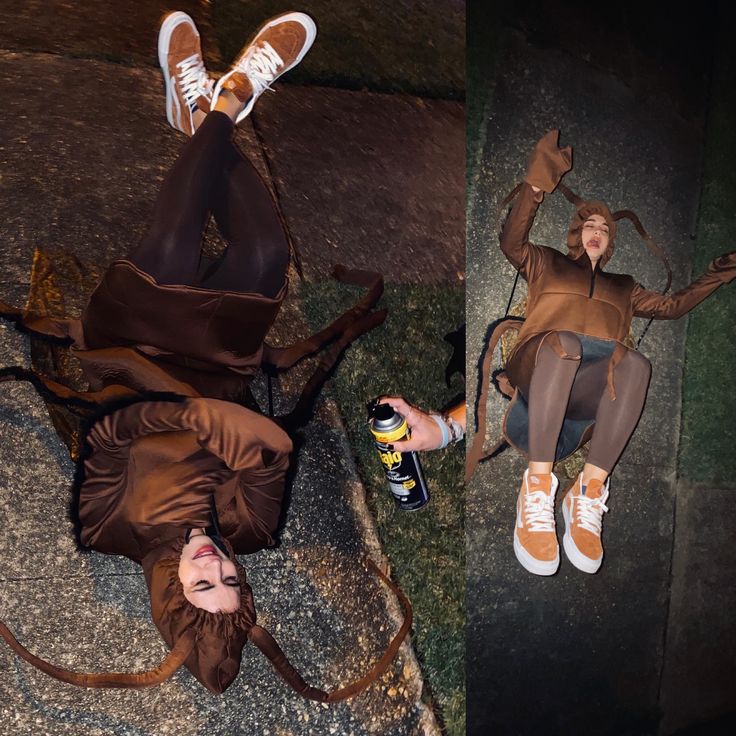 two photos of a woman laying on the ground with her legs spread out and wearing sneakers