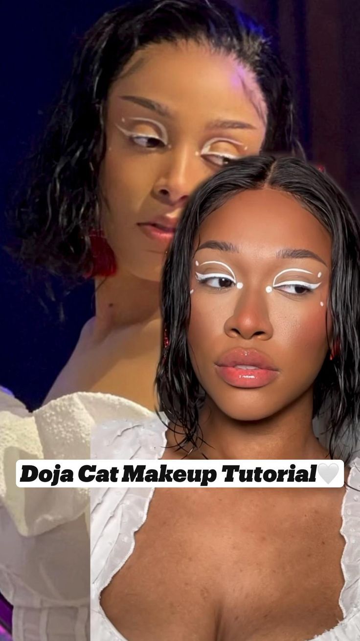 Doja Cat Makeup, Easy Graphic Liner, 2000s Latina Fashion, Chicana Style Outfits, Cat Makeup Tutorial, White Eyeliner Looks, Makeup Tutorial Easy, Estilo Zendaya, Makeup Tip