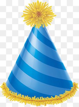 a blue party hat with yellow streamers on top