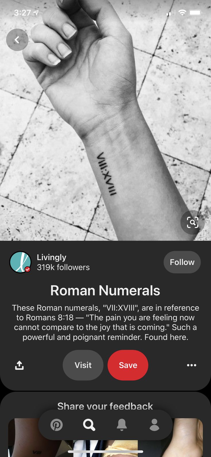 an iphone screen with the text roman numerals on it and two different images