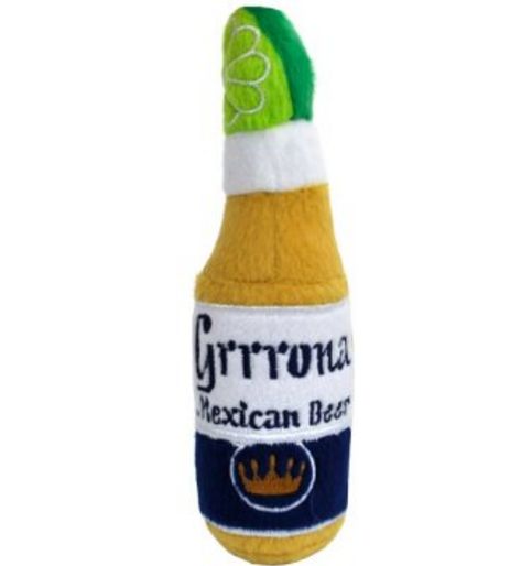 a stuffed bottle with a crown on it's cap and the word, corona mexican beer