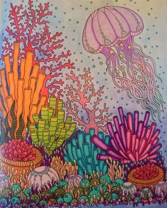 an underwater scene with jellyfish, corals and other sea creatures in pastel colors