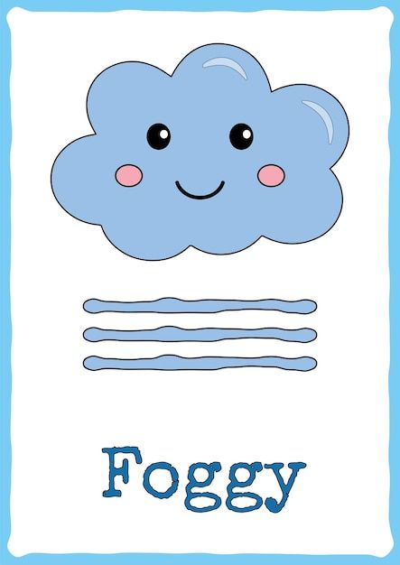 a blue cloud with the word foggy on it's side and a smiling face