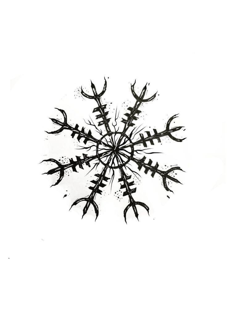 a drawing of a snowflake is shown in black ink on a white background