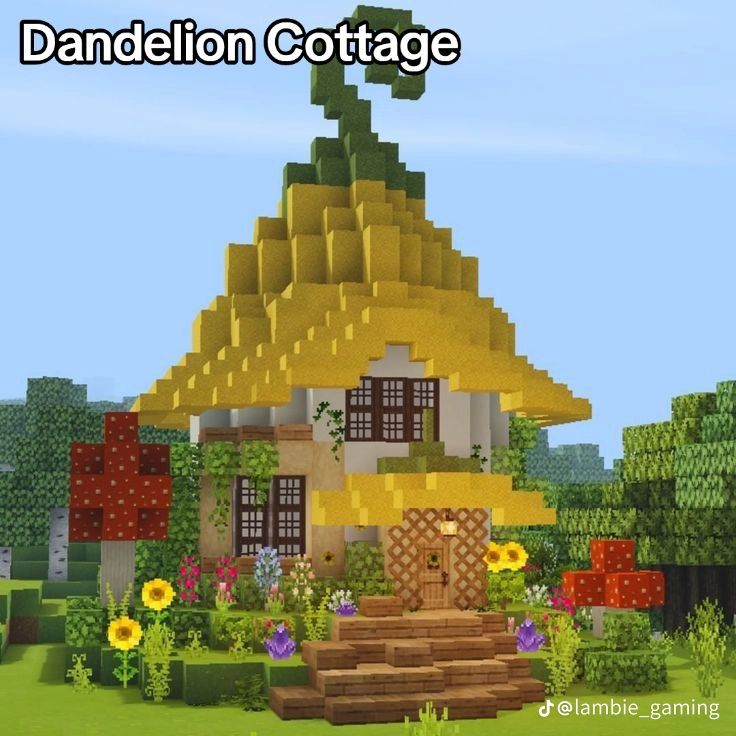 an image of a house made out of lego blocks with the words dandelion cottage on it