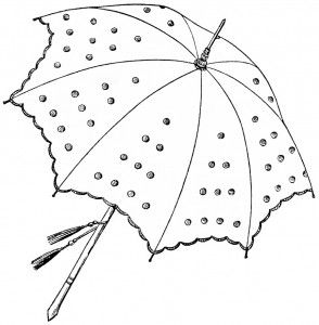 an umbrella with polka dots on it is shown in black and white, as well as the