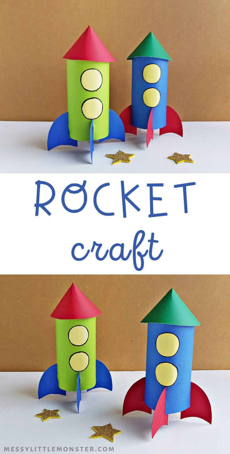 paper rocket craft for kids to make with the text rocket craft on top and bottom