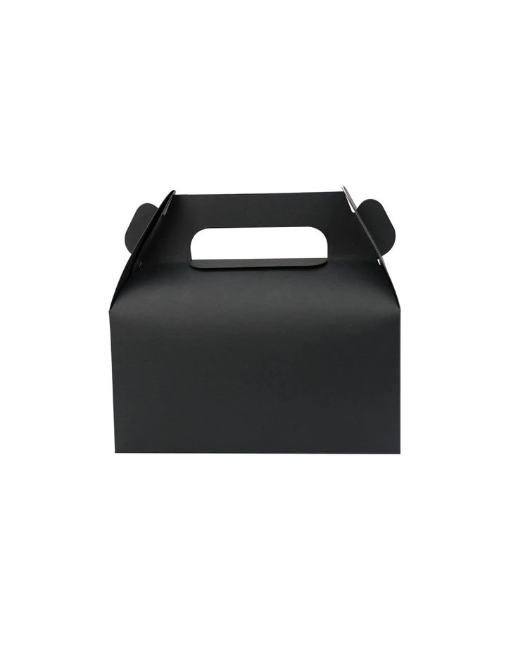 a black box with a handle on the front and side, sitting on a white surface