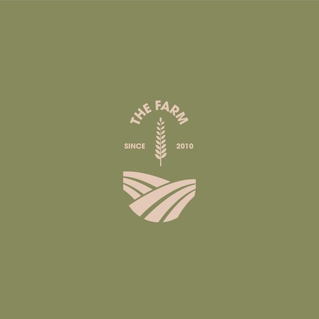 the farm logo is shown on a green background with white letters and an image of a wheat