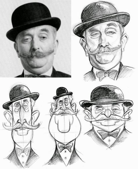 three men with hats and mustaches are shown in this drawing, one is wearing a top hat