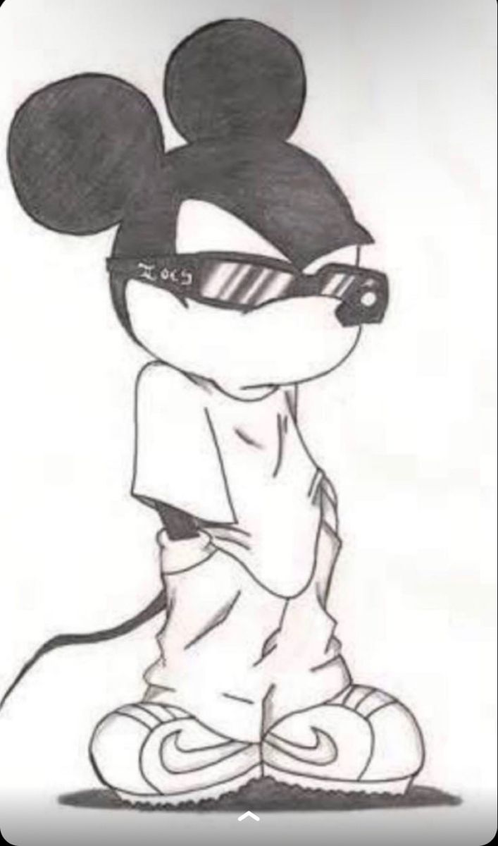 a drawing of mickey mouse wearing sunglasses