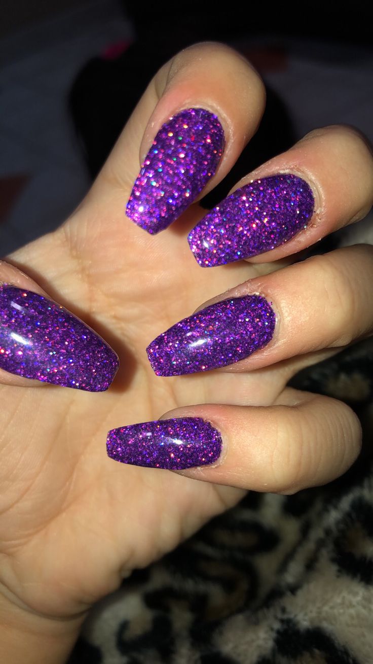 Not how I wanted them, but they cute🤩 / #vspink #nails #acrylicnails #acrylic nails #yellownails #bluenails #purplenails #selfcare #lipcare #pink #glitternails #lipgloss #clothes #makeup #ugg #slides Simple Nails Purple, Sparkly Acrylic Nails, Pretty Fingers, Purple Glitter Nails, Ugg Slides, Nail Art Photos, Nails Purple, Purple Sparkle, Nail Idea