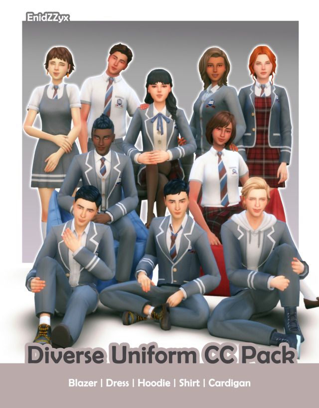 a group of people in school uniforms posing for a photo with the caption diverse uniform cc pack