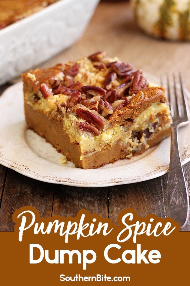 a slice of pumpkin spice dump cake on a plate