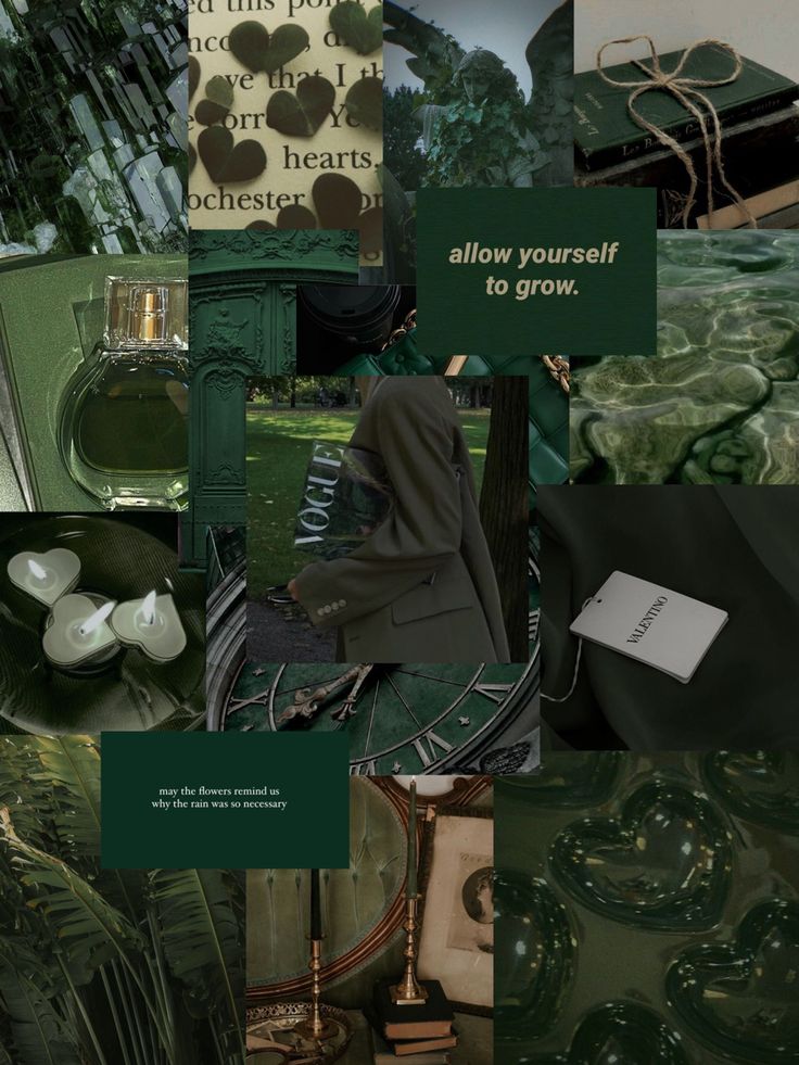 the collage shows many different things in green and black colors, including an image of a