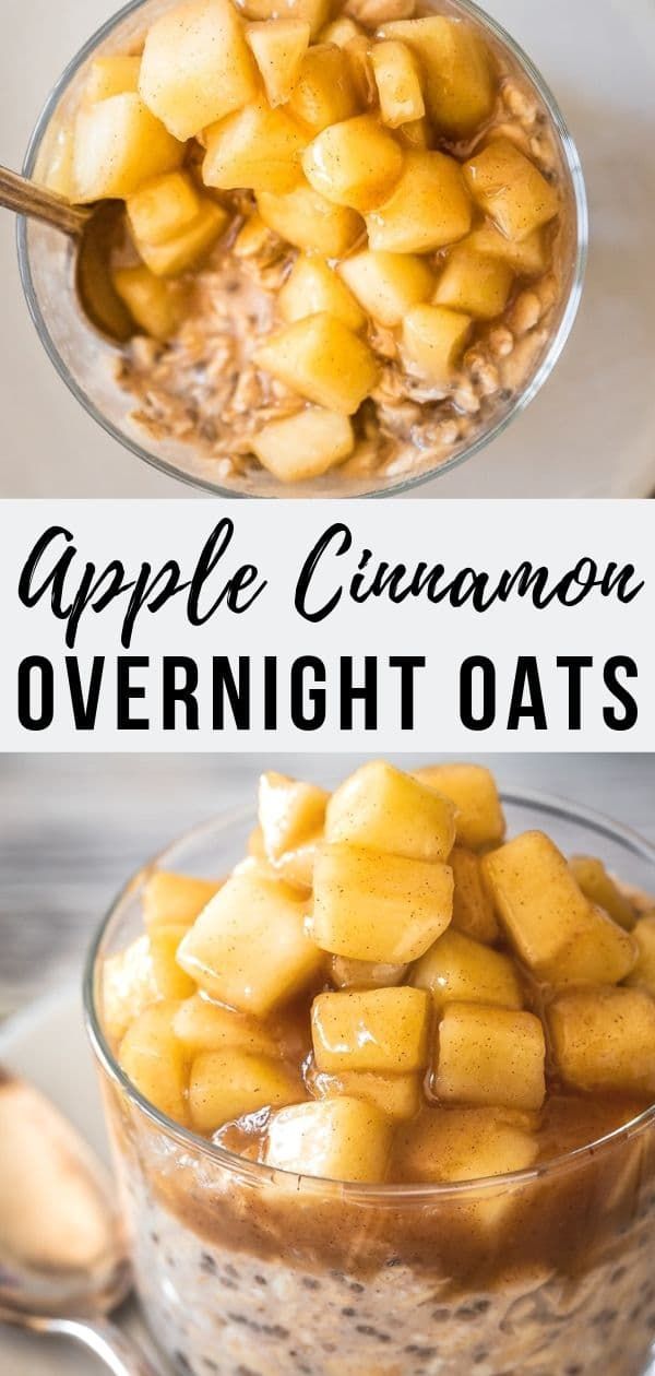 apple cinnamon overnight oats in a glass bowl