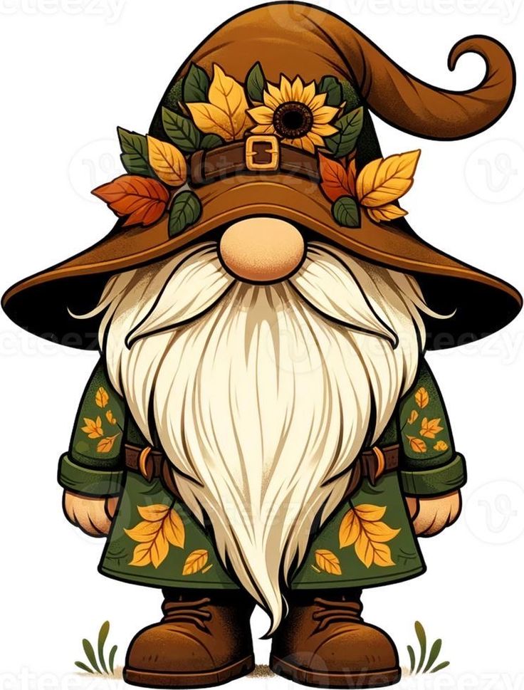 an image of a gnome with leaves on his hat