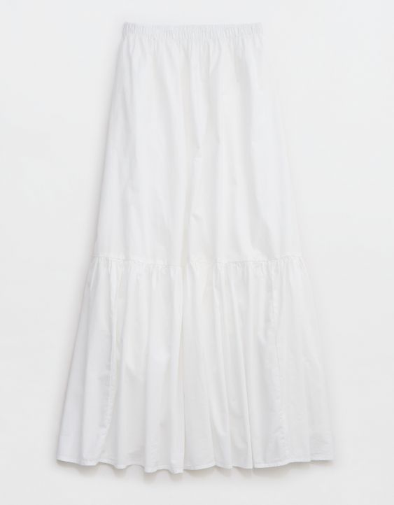 Aerie Poplin Tiered Maxi Skirt Aerie Clothing, Sleep Shoes, White Maxi Skirt, Boot Cut Leggings, White Maxi Skirts, Lounge Bra, Skirt Swimsuit, Tiered Maxi Skirt, Flowy Shorts