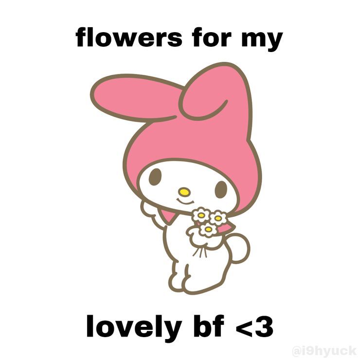 a cartoon bunny holding flowers with the words flowers for my lovely bf - 3